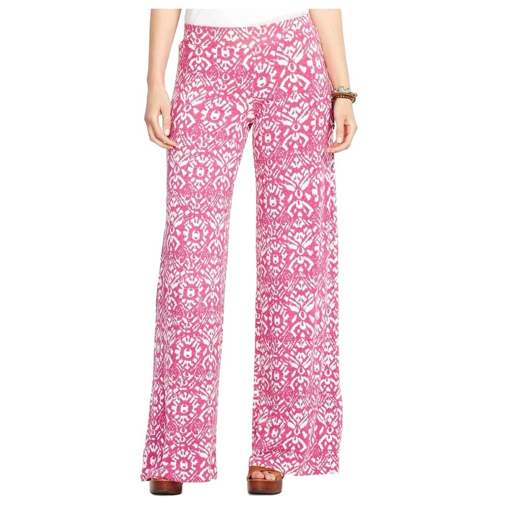 Lauren Ralph Lauren hot pink white damask print wide leg palazzo pants womens XS
